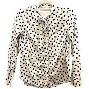 Boden Womens White & Black Polka Dot Button-Up Shirt With Tie Collar US 2